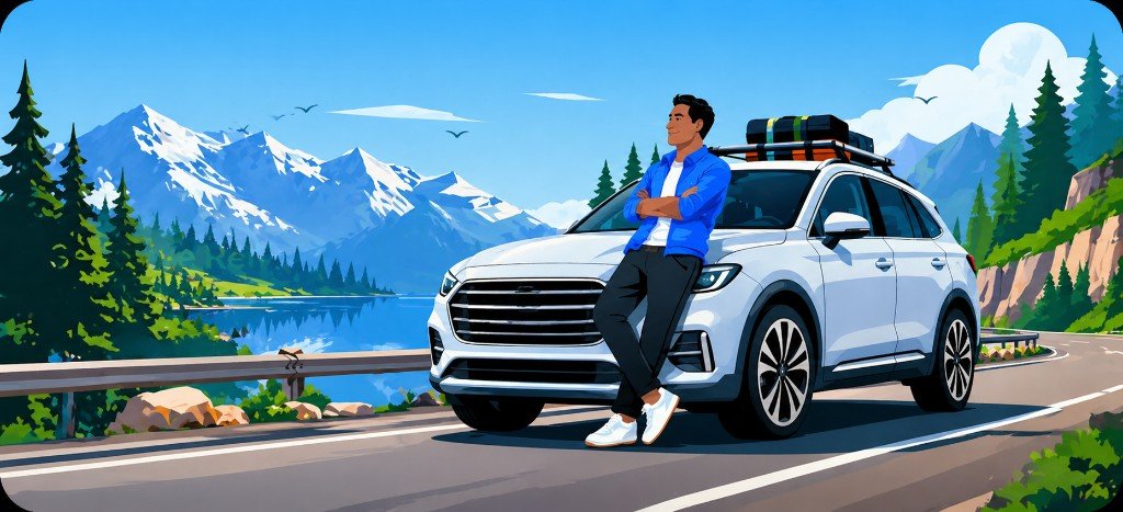 SUV by a mountain lake - self-drive adventure