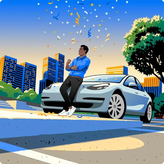 Illustration of a driver with a car in the city